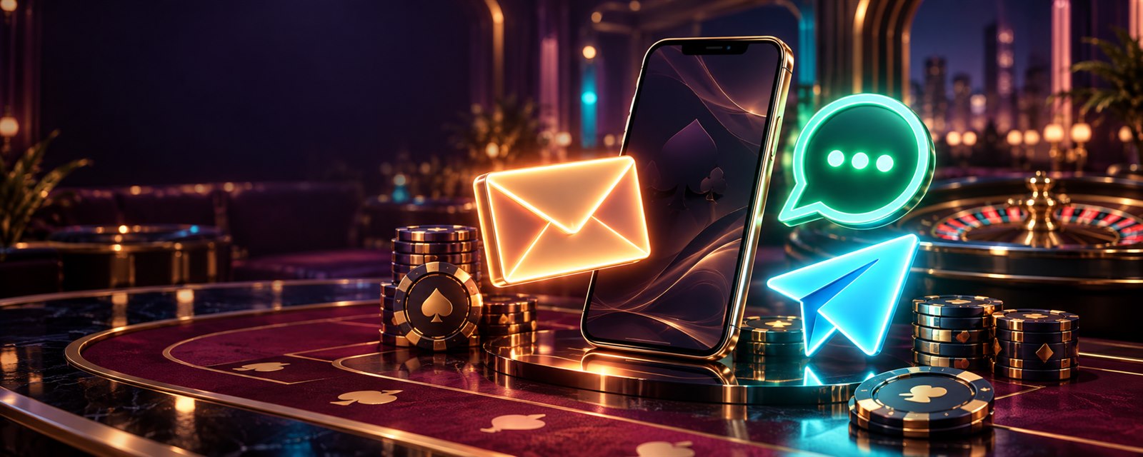 Mega888 casino contact hub with email and chat symbols