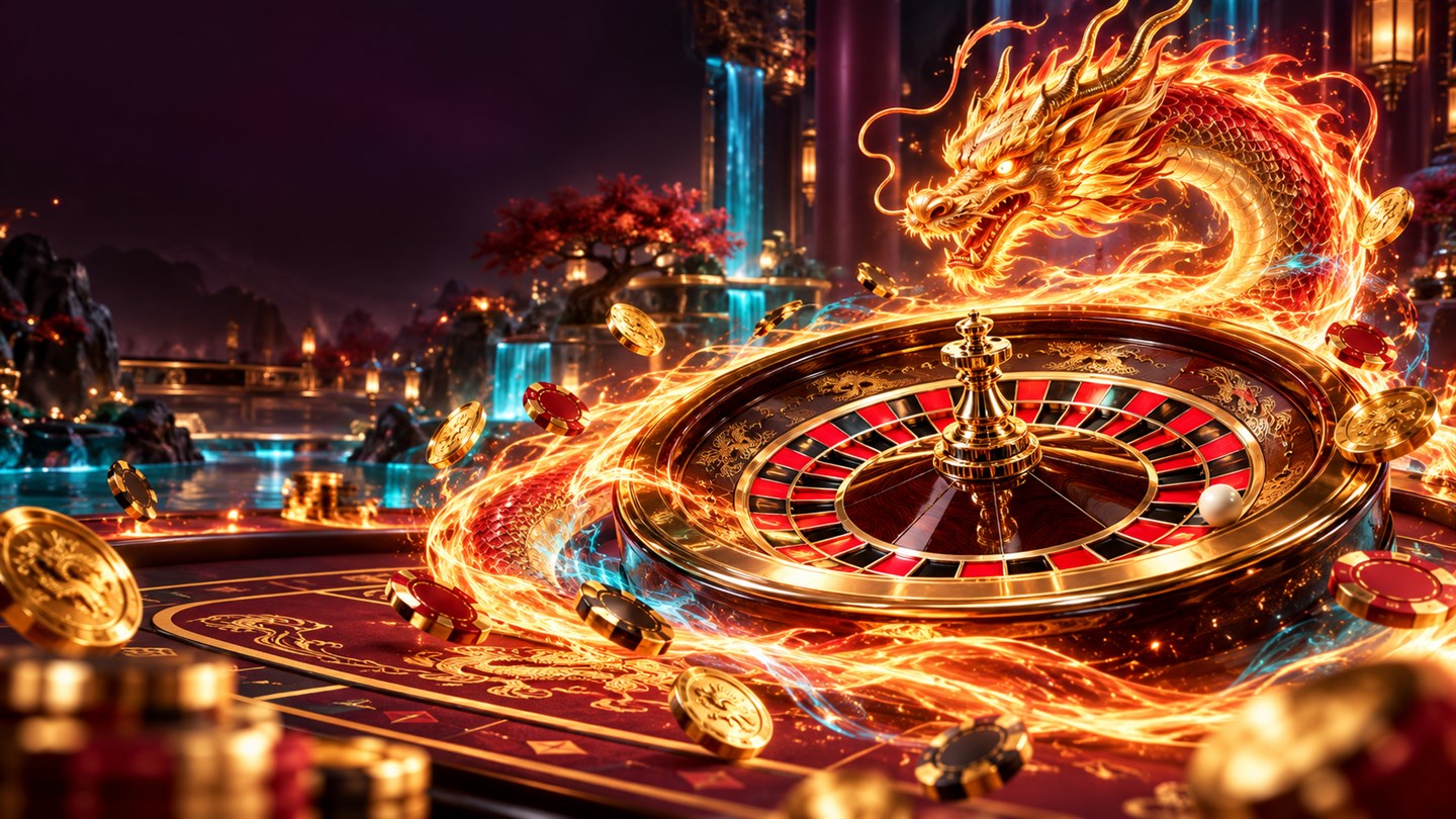 Dragon Fire Roulette game with a roulette wheel and a glowing fire dragon